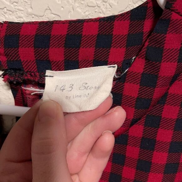 Women’s- Gingham Checked Peplum Bubble Sleeve Key Hole Back Blouse - Picture 2 of 8